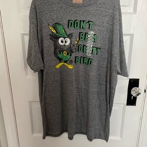 Classic Tee Luv Gray Shirt with Green Print Owl "Dirty Bird"